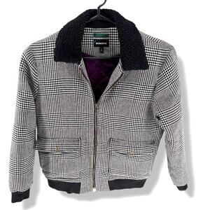 Bonobos Houndstooth Wool Bomber Jacket Sherpa Collar Mens L Quilted SherpaCollar